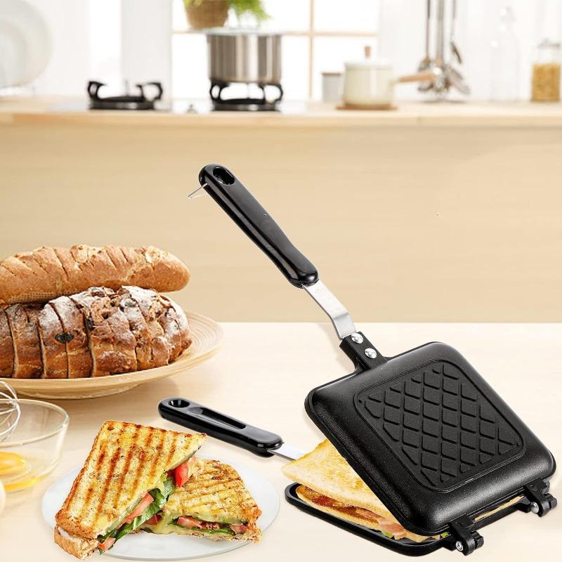 Sandwich Maker, Grilled Sandwich and Panini Maker Pan, Non-Stick Plates, Stovetop Sandwich Maker Aluminum Flip Pan for Kitchen
