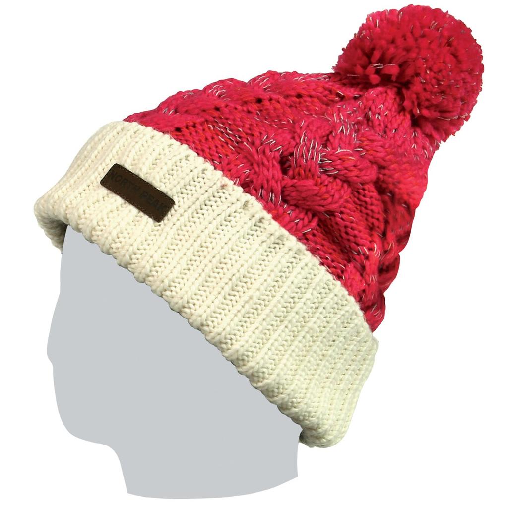 North Peak NP-9377 MIXPK Beanie Knit Hat with Pompom, One Size Fits All