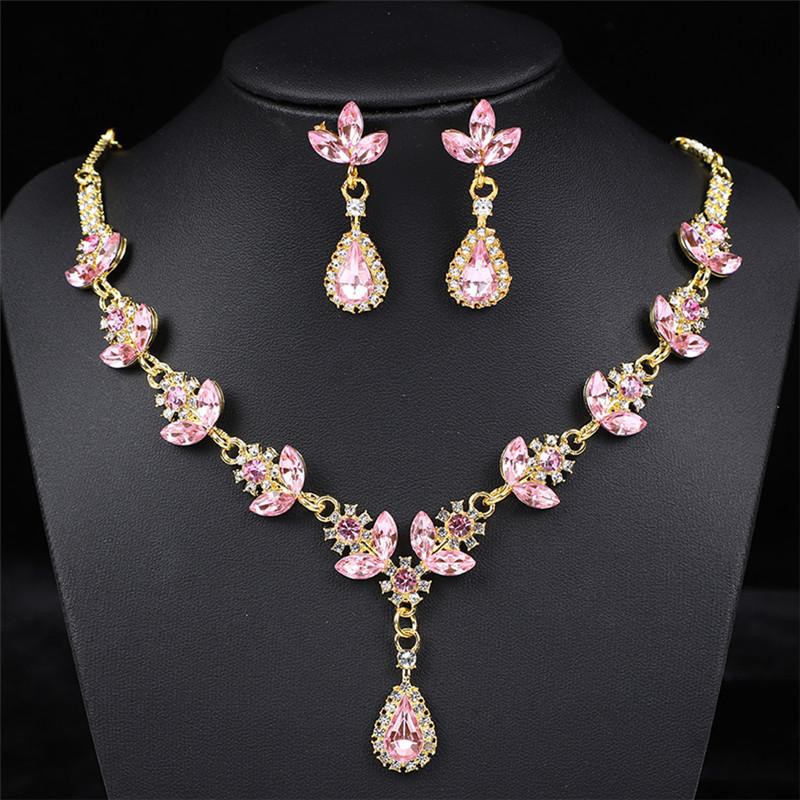Trendy Rhinestone Luxury Necklace Earrings Set Wearing Skirt Wearing Camellia