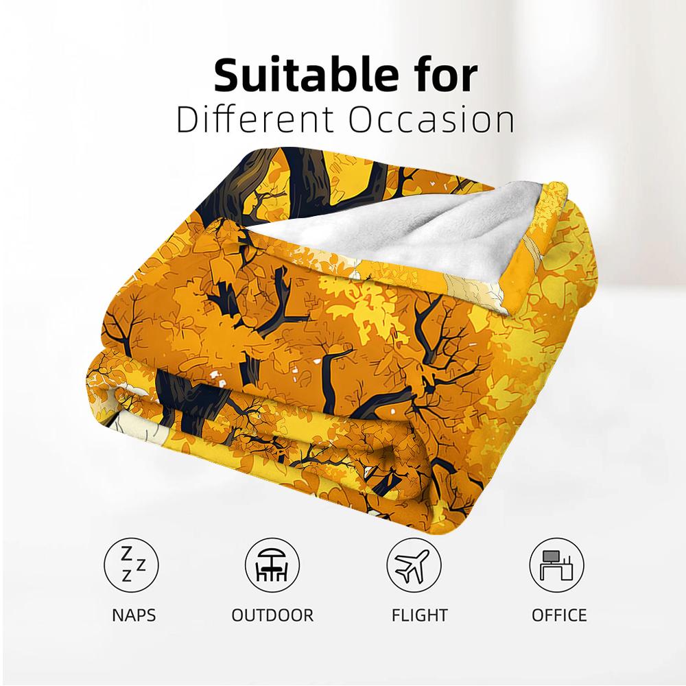 Anime Golden Autumn Tree Anime Cartoon Flannel Blanket Soft Warm Throw for Bedroom Sofa Car Kids Holiday Gift