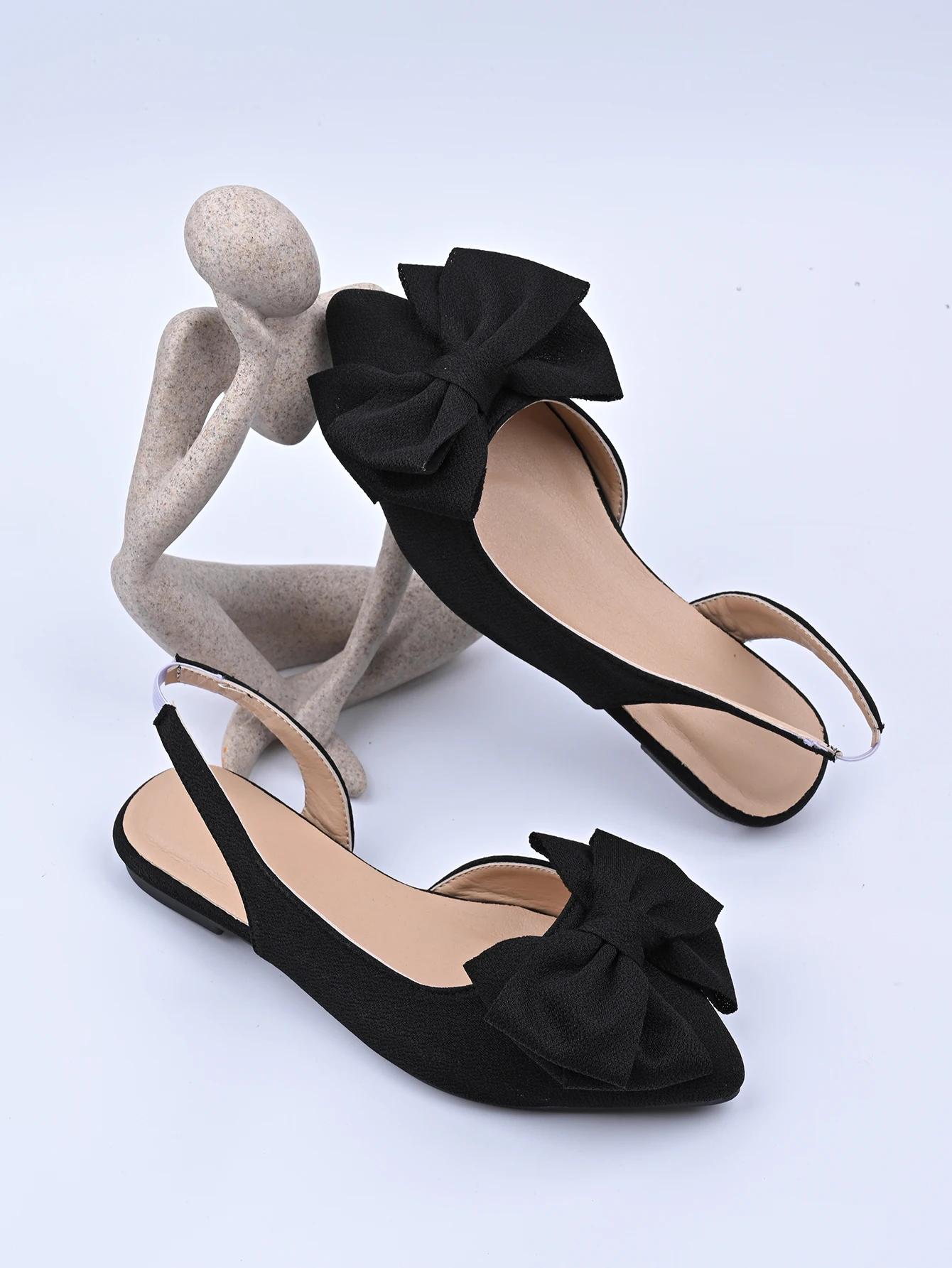 

Летние сандалии с закрытым носком и бантом-бабочкой для женщин 2025 Новая мода Большой размер Слипоны Бестселлер Легкие Удобные Плоские сандалии 42 чёрный