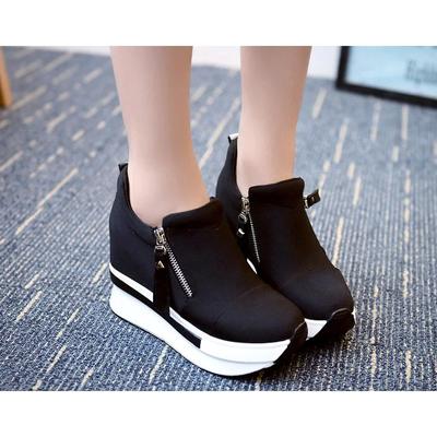 Zapatillas de Plataforma 2025 Nuevas Mujeres Rojo Casual Cómodas Zapato Tacón Oculto Zapatos de Lona Negros Zapatillas Tacón de Cuña