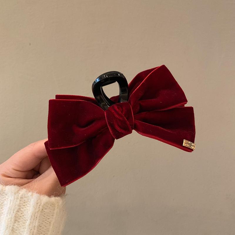 Elegant Korean Big Hair Bow Crab Claw Clip for Women Velvet Bowknot Hair Claw Ponytail Clamps Autumn Winter Hair Accessories