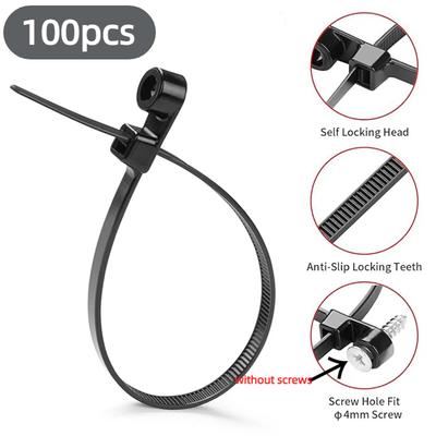 100PCS/SET Screw Hole Nylon Cable Ties Multipurpose Heavy Duty Self-locking Cord Ties Organizer Adjustable DIY Fastening Loop