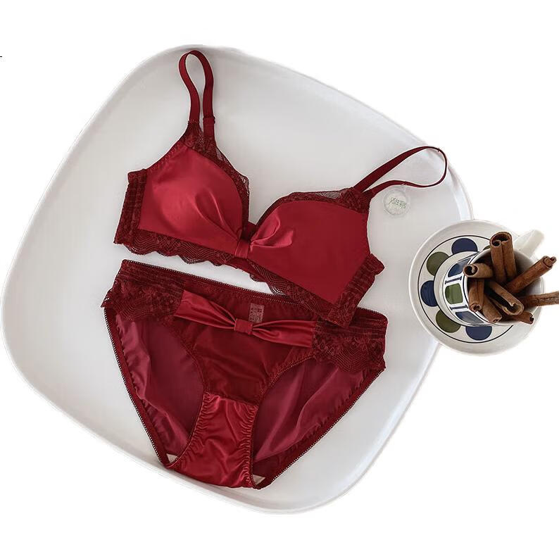 LANGSHA Red Bra Set, Push-Up, Side Support, Zodiac Year of Horse, Qiji Women's Underwear, Wireless Bra