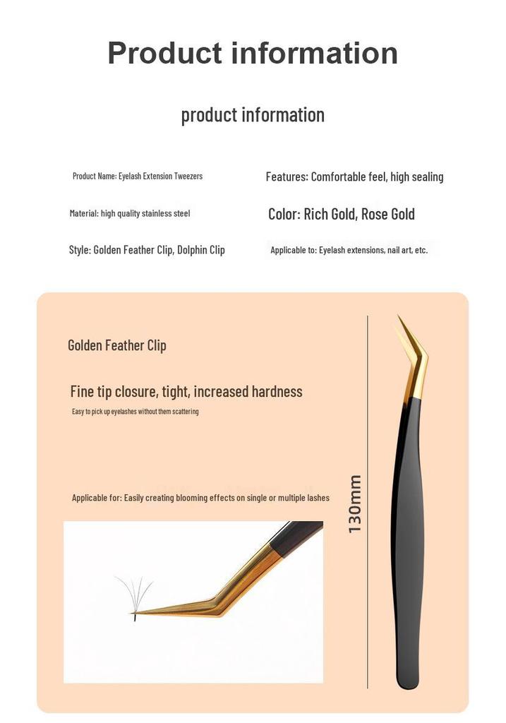 Stainless Steel Black Gold Feather Dolphin Tweezers for Beauty and Manicure