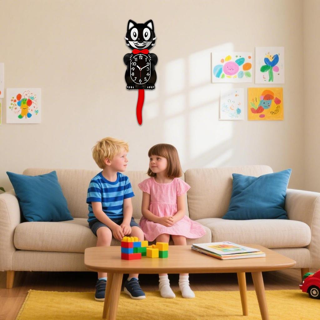 Vintage Cat Clock Cute Non Ticking Funny Retro Cat Wall Clocks with Moving Tail for Living Room Kitchen Study Home Office School