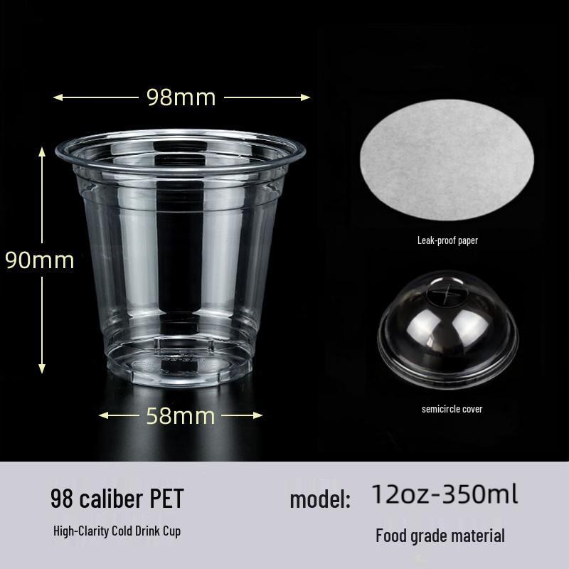 98mm Clear PET Disposable Cups for Cold Drinks, Coffee, Milk Tea & Desserts