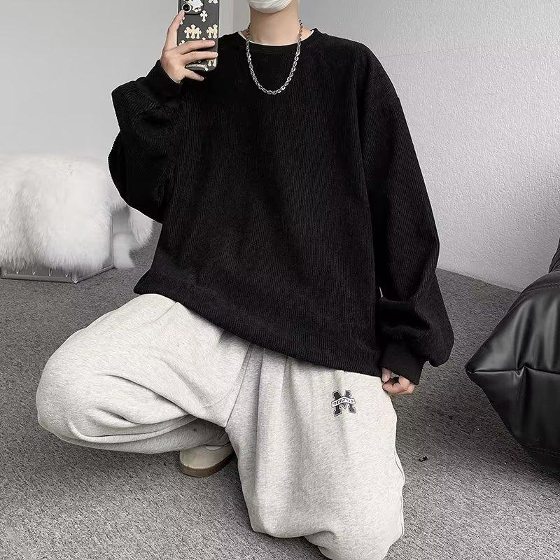 Crew Neck Sweater Men's Spring and Autumn 2026 New Trendy Brand Japanese Solid Color Versatile Top Casual Lazy Loose and Comfortable