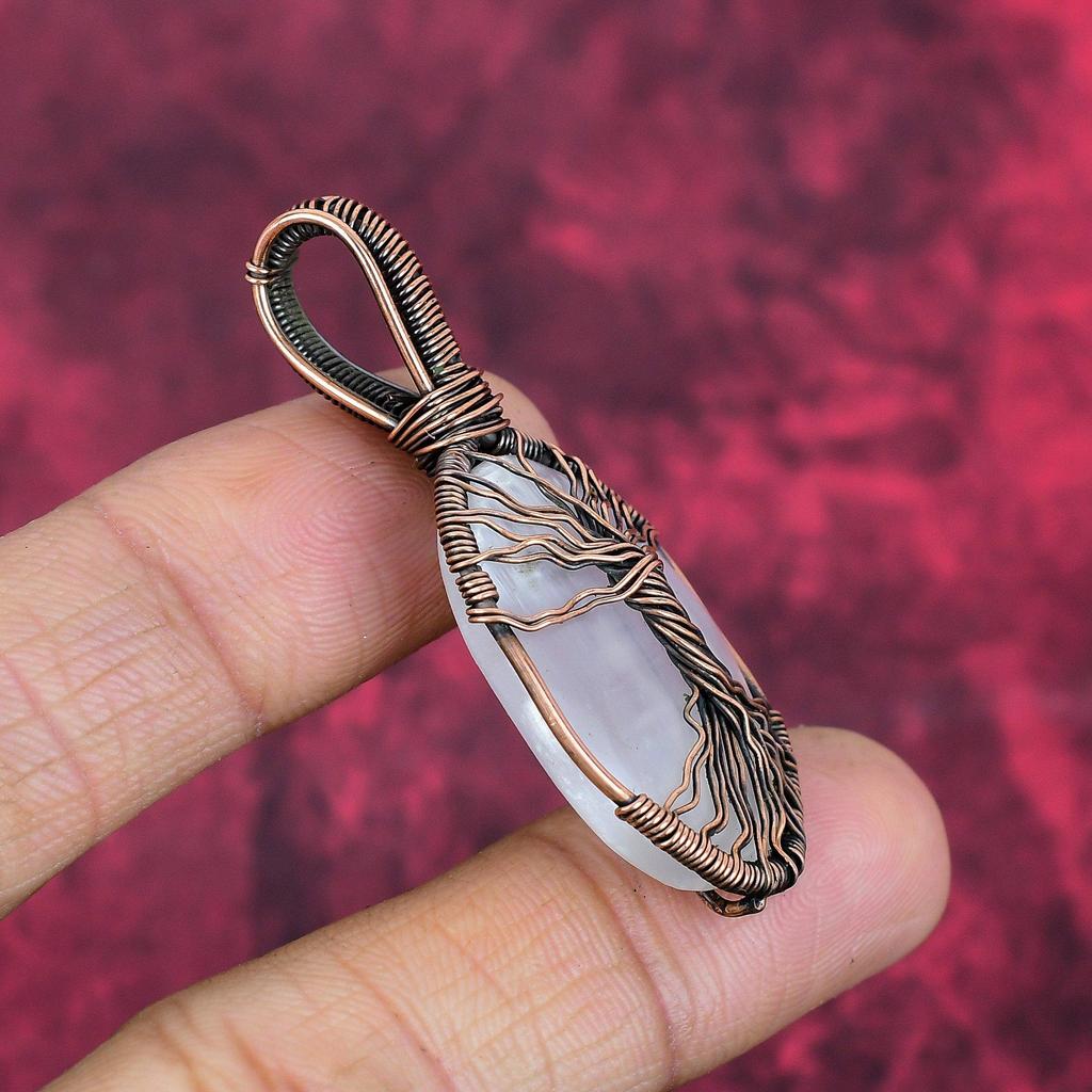 Tree of Life Selenite Pendant Copper Wire Wrapped Pendant Handmade Pendant Copper Wire Jewelry Gemstone Pendant Gifts for Mom Decent Jewelry