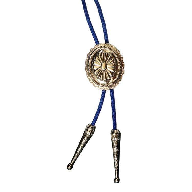 Western Cowboy Vintage Metal Flower Bolo Tie Adjustable Braided Rope Necktie Feathered Pendant Charm Jewelry Necklace