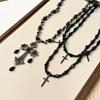 Black punk style diamond-encrusted cross multi-layer beaded collarbone chain fashionable European and American temperament luxury high-end necklace