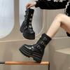 New Metal Decoration Women's Boots Side Zipper Round Toe Thick Sole Belt Buckle Women's Shoes Fashion Punk Style Mid-calf Boots
