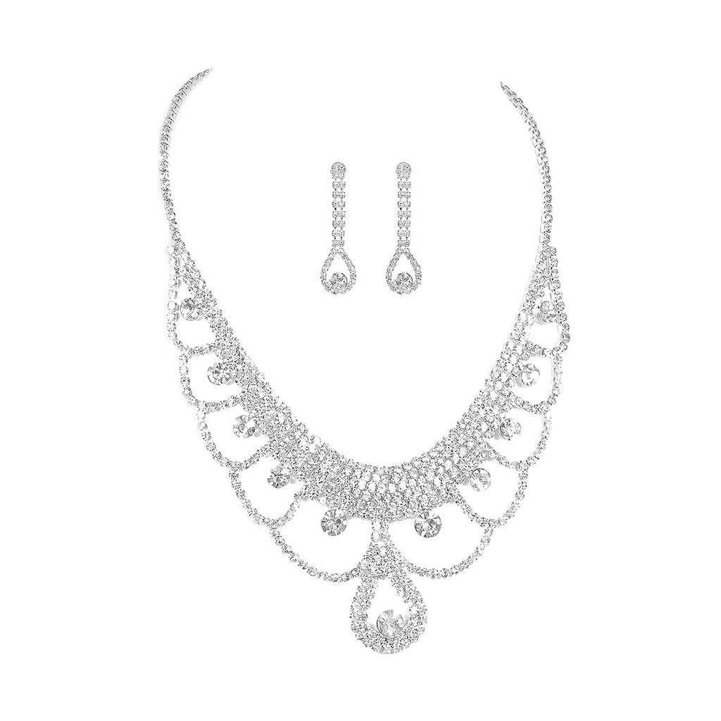 Luxuriöse funkelnde Strass-Halskette Ohrringe Zweiteiliger Brautschmuck Ohrringe