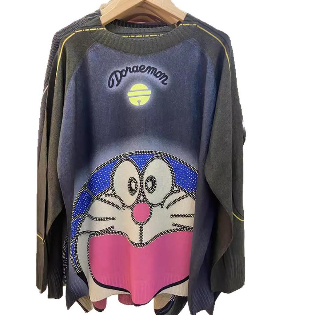 Korean Style Rhinestone Bell Print Knit Sweater for Women - Plus Size, Slimming, 2026 Autumn/Winter Collection