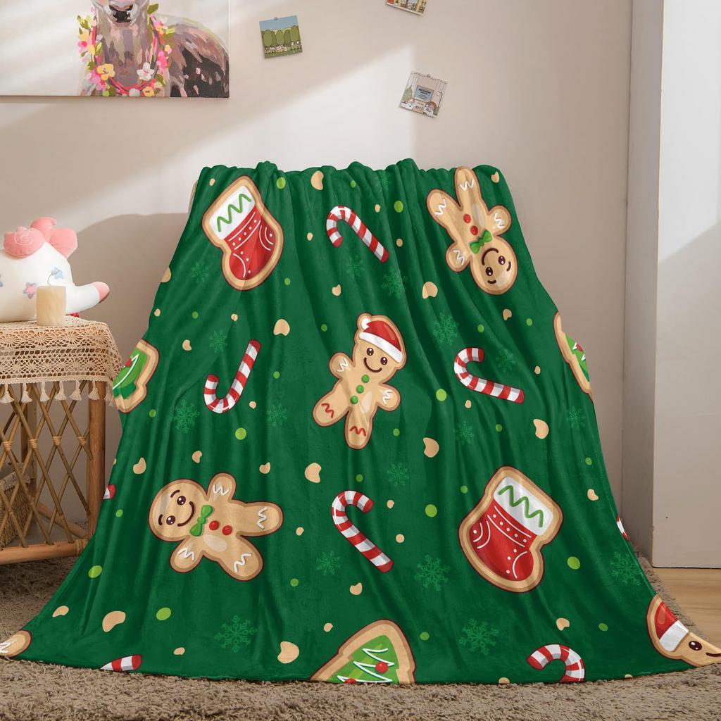 Christmas Gingerbread Man Digital-printed Polyester Bedroom Velvet Flannel Cover Blanket Fleece Soft Cover Blankets for Beds