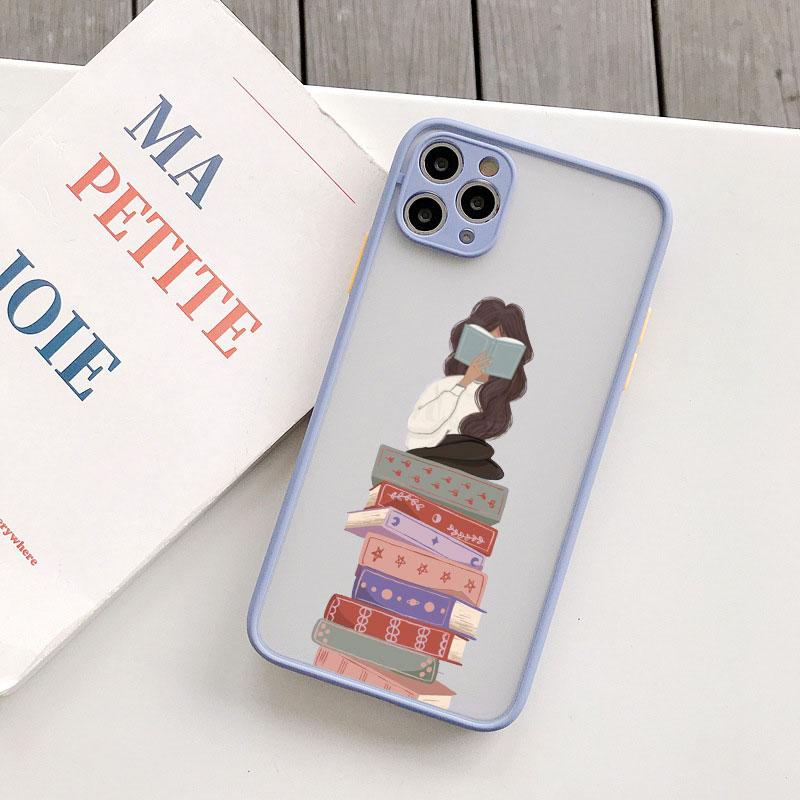 Read Book And Coffee Girl Phone Case Cute Cover for Iphone 7 8 14 Plus SE2 15 13 14 12 11 Pro Max Mini X XS XR Shockproof Cover