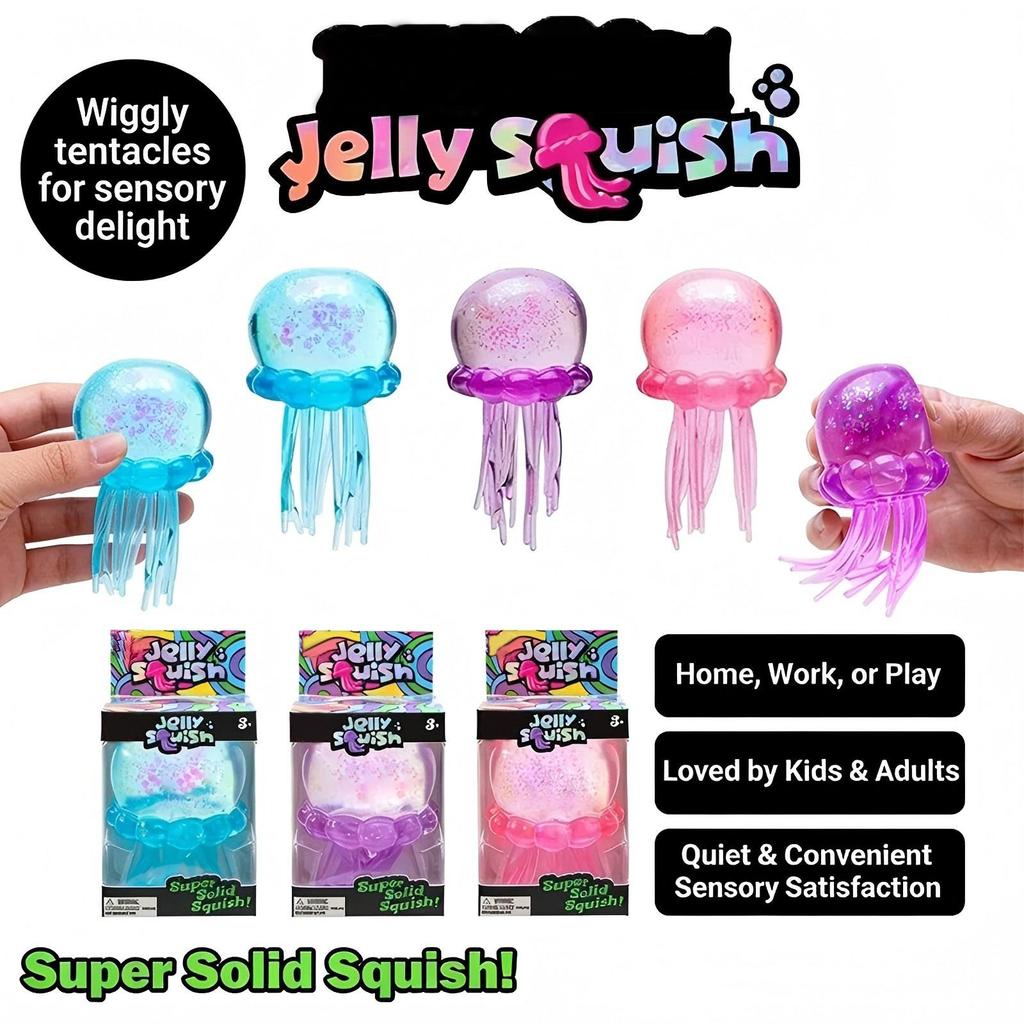 Jucărie anti-stres Jellyfish & Cube la modă, Jucărie moale din jeleu pentru strâns și eliberarea stresului, Jucărie senzorială NeeDoh pentru Copii și Adulți