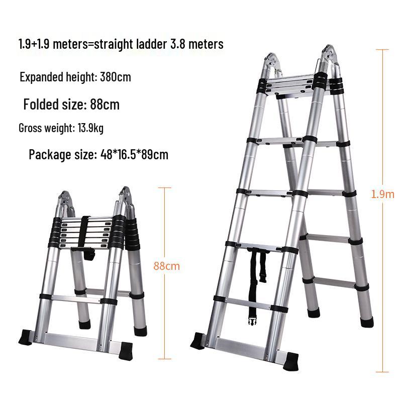 Multi-Functional Aluminum Telescopic Ladder - Herringbone Design, Foldable, Thickened for Household and Large Joint Decoration.