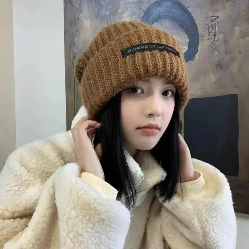 Fashion Women Warm Cap Simple Winter Woolen Knitting Bonnet Solid Colors Ins Versatile Skullcap Autumn Beanies for Lady New Hat