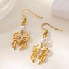 Zircon Pearl Spider Earrings For Women Gold Color Stainless Steel Spider Dangle Drops Trendy Minimalist Jewelry Gift