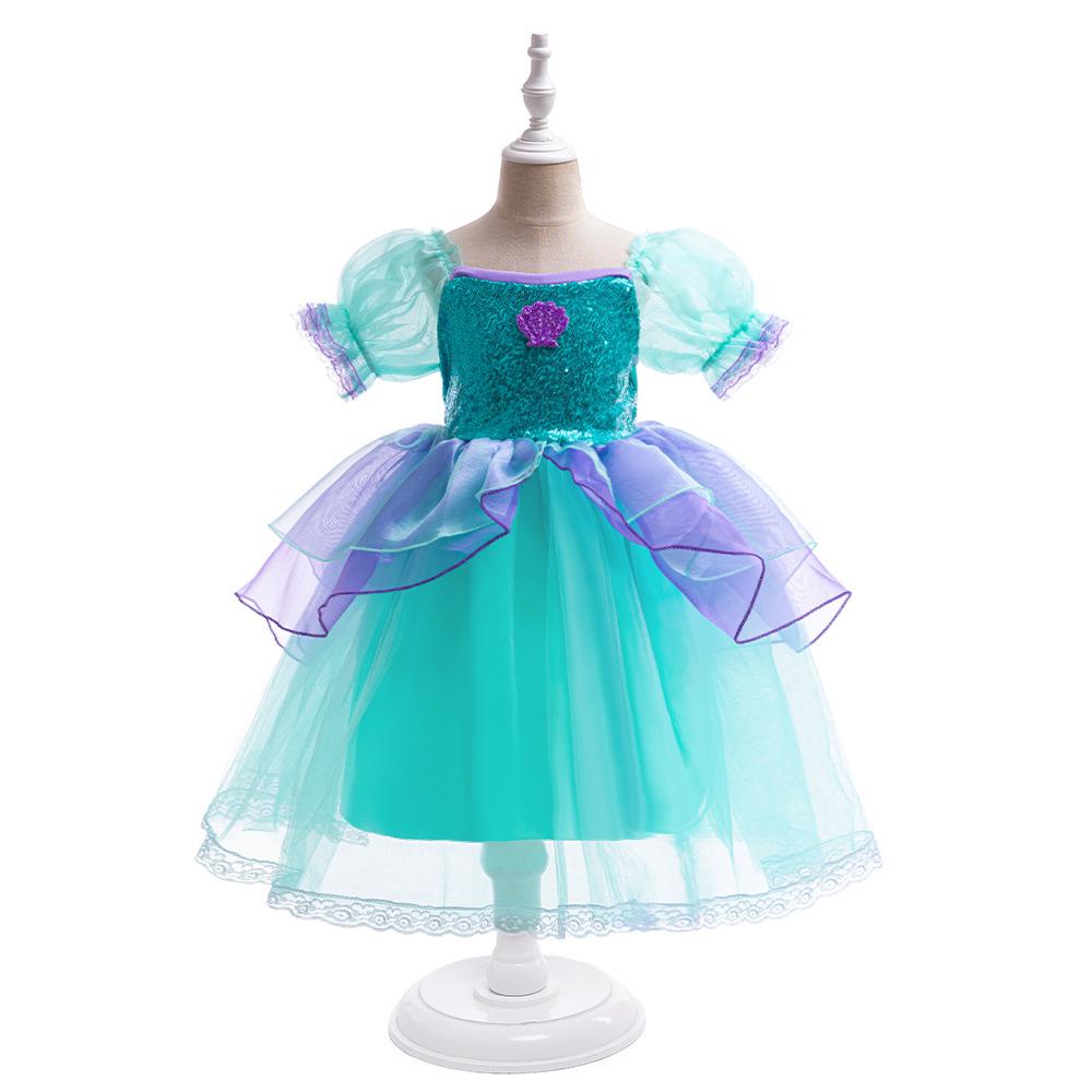 Mermaid Princess Sequin Mesh Dress - Girls Halloween Costume 110cm/5Y