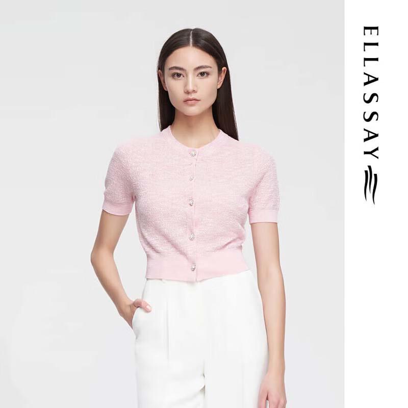 ELLASSAY Women's Elegant Jacquard Pearl Button Knit Top