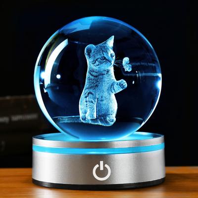 Cadeau d'Anniversaire IFOLAINA Boule de Cristal Mignonne Chat 3D Cadeau Populaire pour Élégant Boule de Cristal 80mm Chevet LED Indirecte Crée Relaxation Chambre à Coucher Intérieur