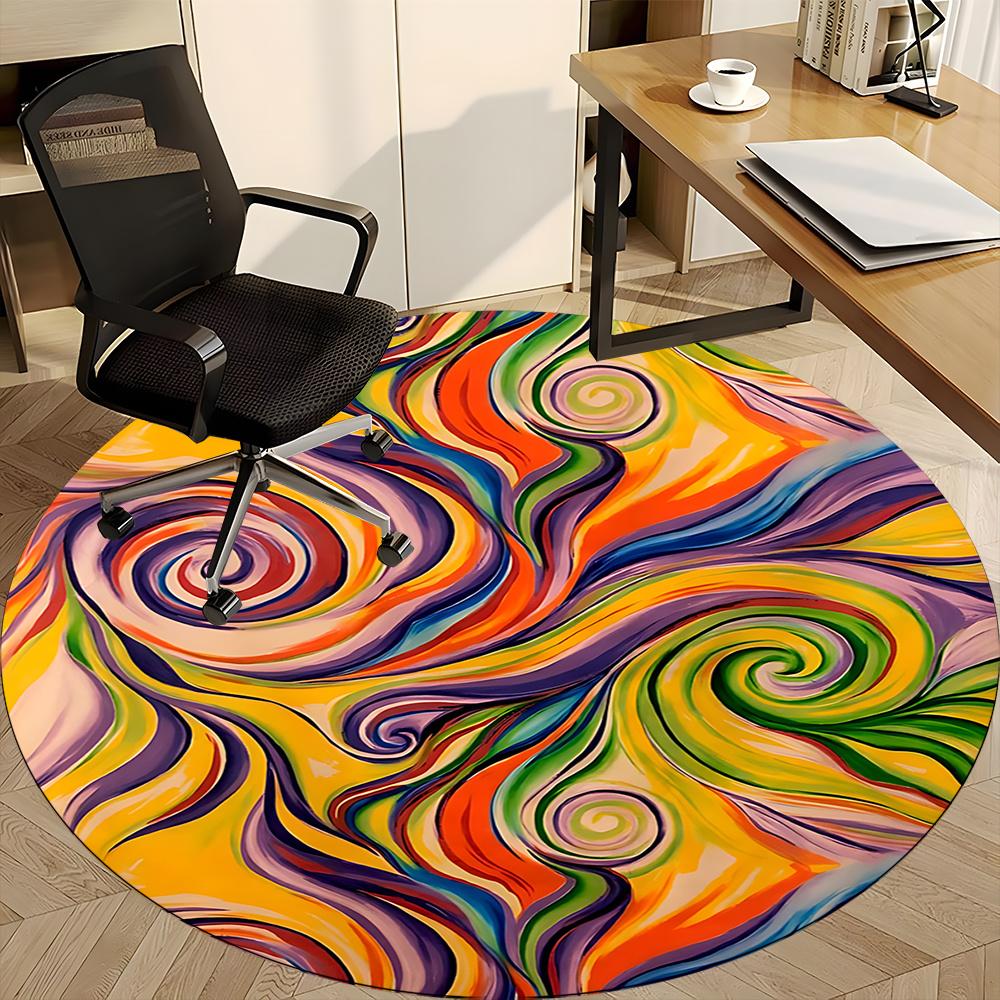 1pc Swirls Abstract Office Round Area Rug, Indoor Mat Suitable ForOffice, Under Office Chairs Bedroom Living Room Home Decor, Room Deco Q033