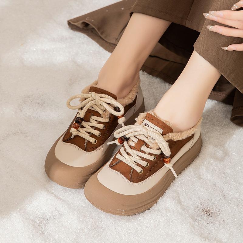 

Ретро кожаные туфли осень и зима бархатные теплые на плоском каблуке мягкая подошва круглый носок повседневные женские туфли на шнуровке пушистые одинарные туфли женские 41 темно-коричневого