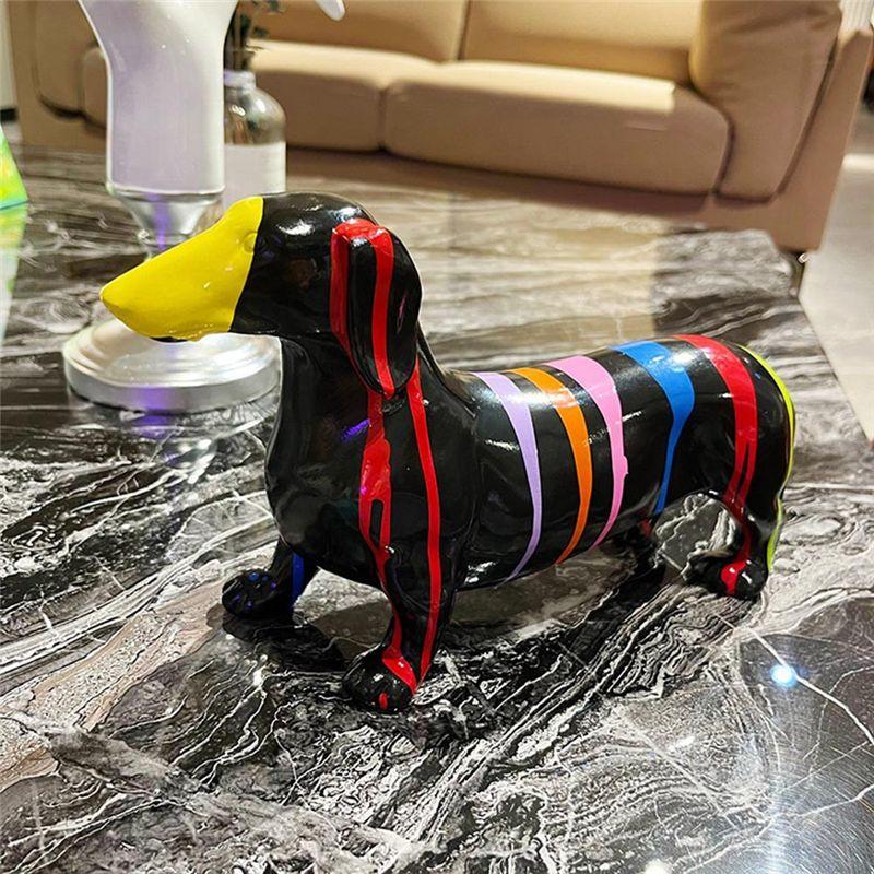 A20F-Sausage Dog Ornament, Dachshund Statue, Modern Animal Dachshund Ornament Dog Figurine, Standing Puppy, Dog Sculpture