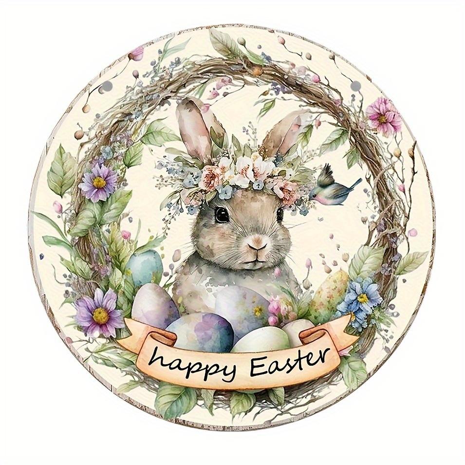 

2d Плоский 20*20см, Пасхальное украшение, Счастливой Пасхи, Деревянное круглое настенное украшение, Мультяшный кролик пасхальное яйцо приветственный номер дома для дома, кухни 20*20cm