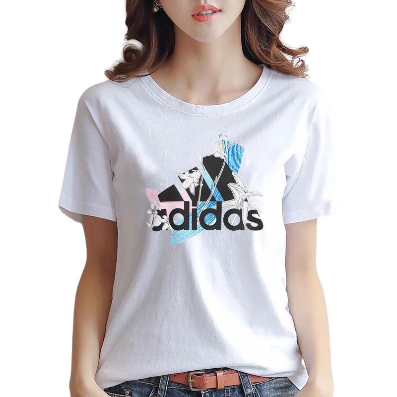 adidas Logo-Print Atmungsaktiv Rundhals Kurzarm T-Shirt Damen T-Shirts Weiß GN9151