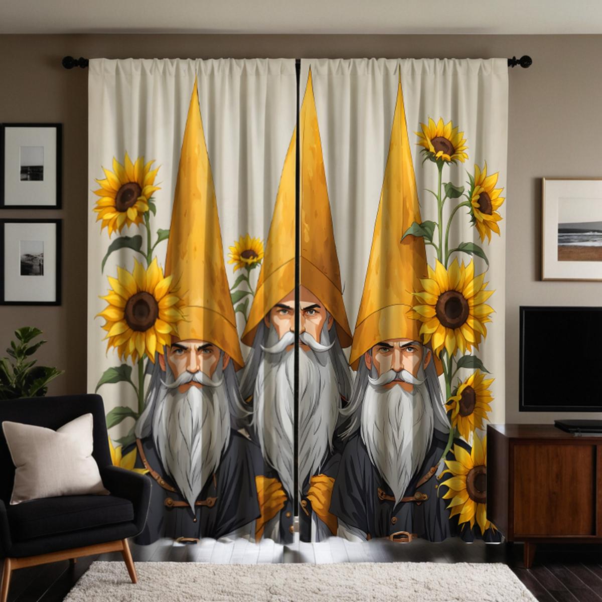 

2 шт. HD солнцезащитный козырек с цилиндром для пожилых людей, декоративная занавеска, желтая занавеска с цифровой печатью, украшение для дома, стиль декора W52H63inchW132H160cm