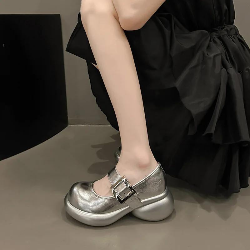 2024 Autumn New Women's Shoes Fashion Platform Block Heel Casual Shoes Walking Dancing Sneakers Luxury Leather Mary Jane Shoes