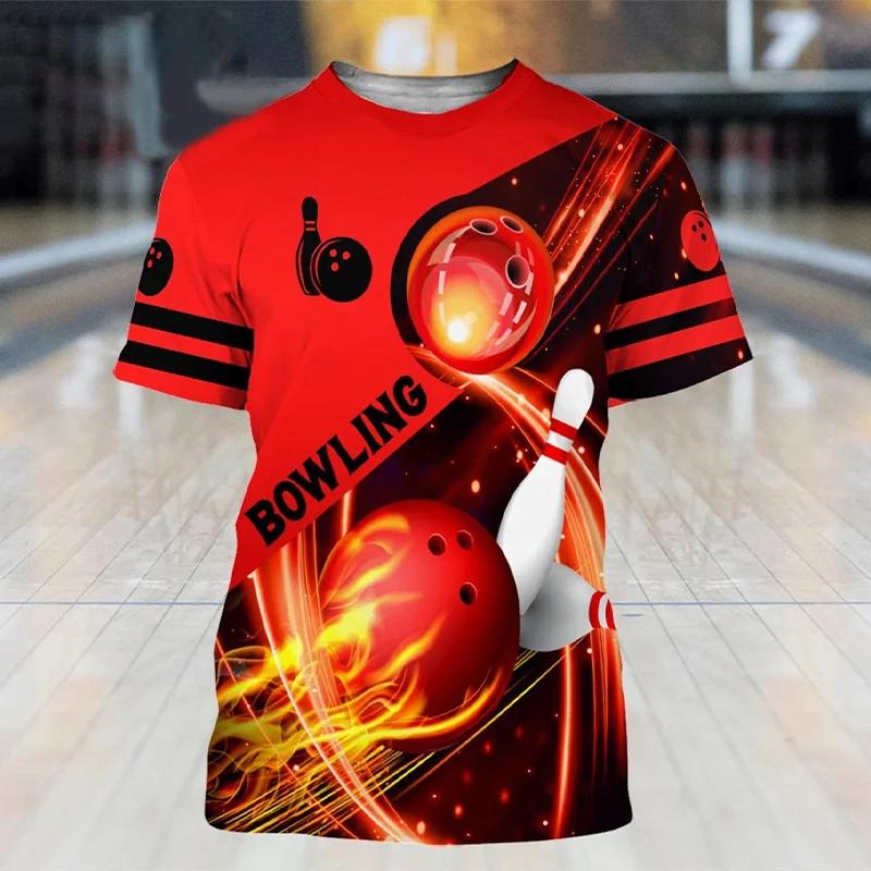 Fashionable Bowling Pictures For Men's T-Shirts Trend Digital Printing Casual Round Neck Short Sleeved Tops