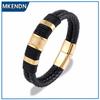 Punk Men Jewelry Black/Brown Braided Leather Bracelet Stainless Steel Magnetic Clasp Bangles 19/21/23cm