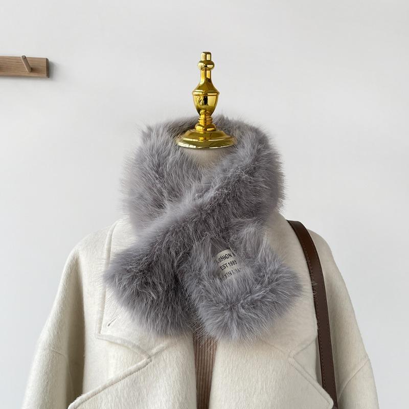 

Winter plush scarf scarf women s versatile solid color imitation Rex rabbit hair scarf cross plush warm scarf 80*10cm