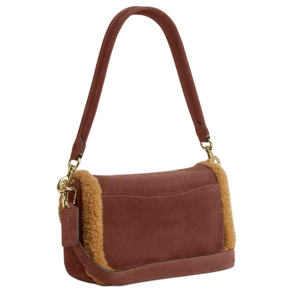 Coach Hadley 24 Removable Handle Suede And Shearling Leather Shoulder Bag Women Shoulder Bag Vintage-Brown CDL68-IMYMY