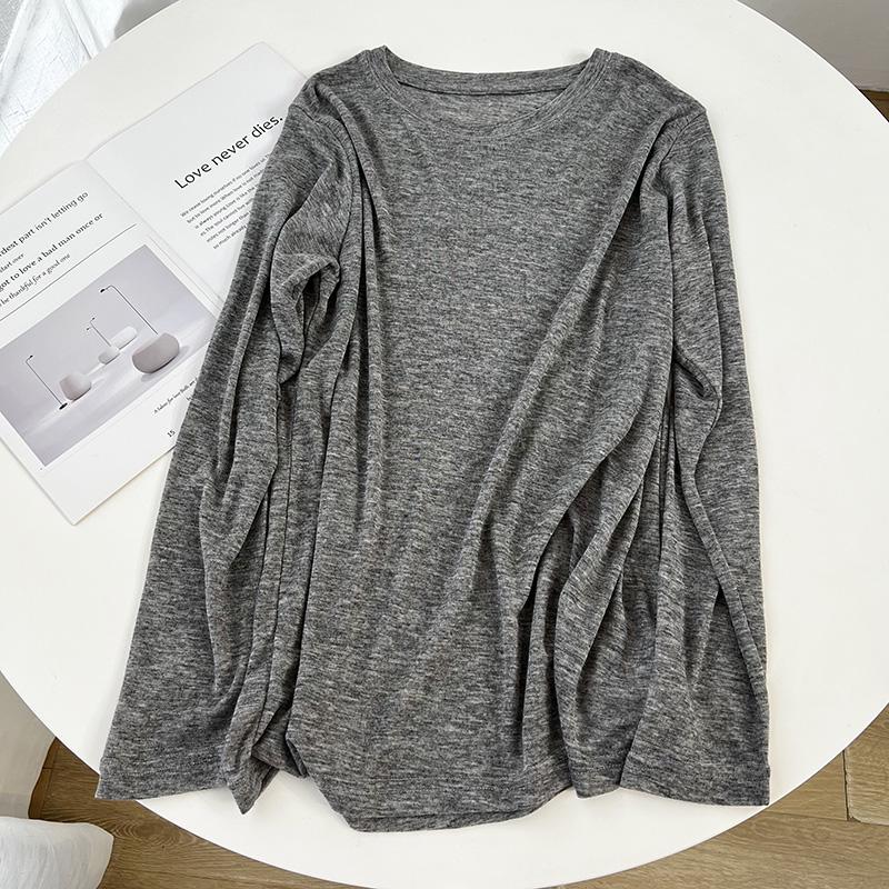 Women's Lightweight Breathable Long-Sleeve Sunscreen T-Shirt - Thin, Loose, Solid Color, Round Neck, Casual Bottoming Blouse with Mask