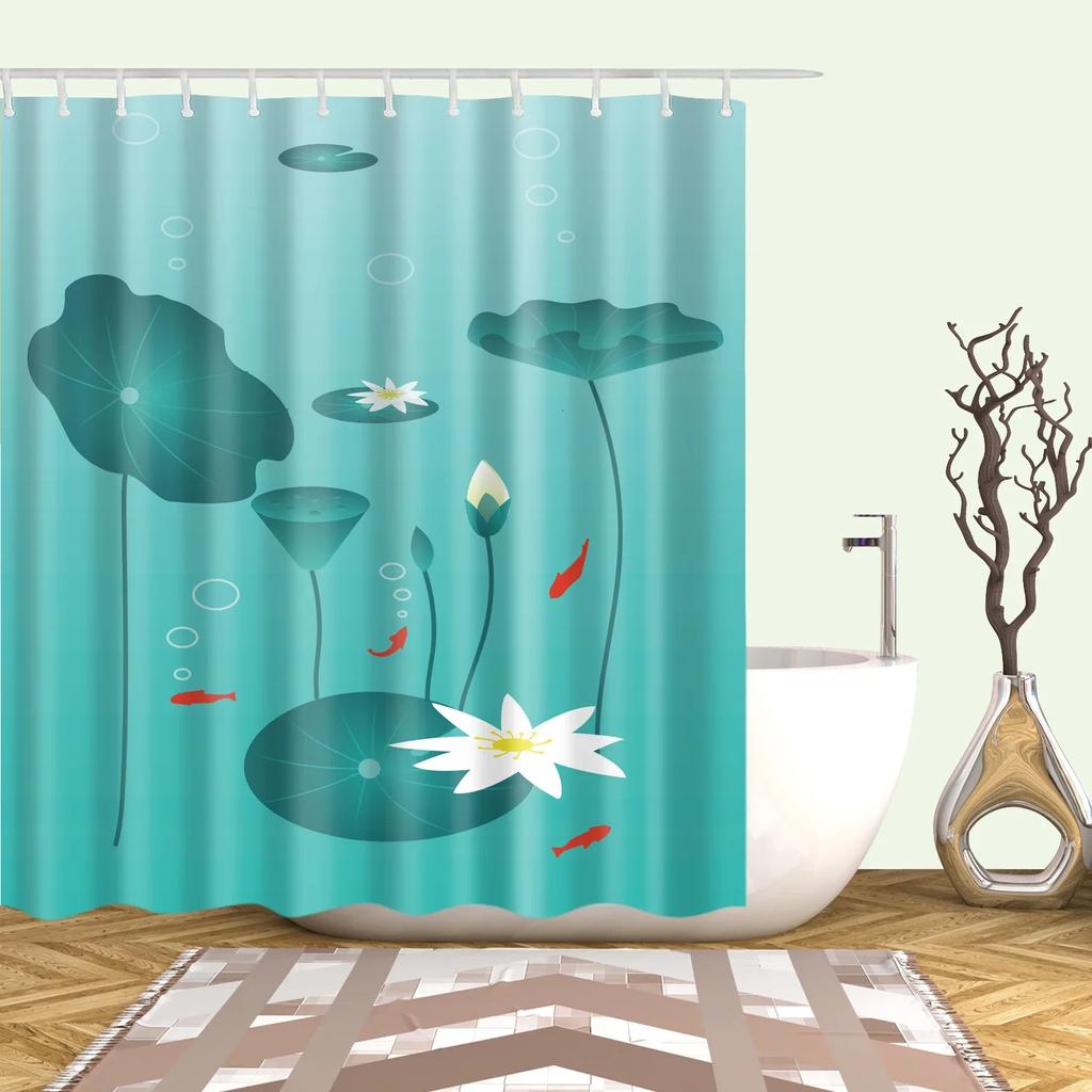 3D Buddha Plant Printed Bath Curtains Waterproof Polyester Fabric Bathroom Shower Curtain Screen with Hooks Bathroom Curtains