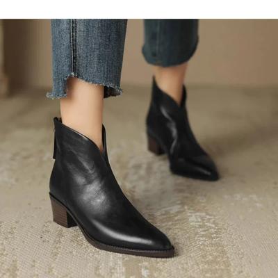 Fashion 2025 New Autumn Genuine Leather Ankle Boots Pointed Toe Women Boots Retro Short Boots Women Shoes Winter Retro Chelsea