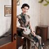 1011 spring and summer new mulberry silk cheongsam Suzhou improved retro Chinese ink dyed silk dress high sense
