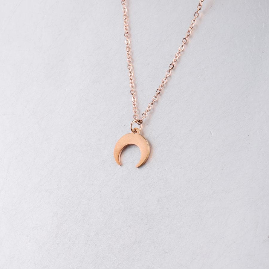 Moon Crescent Mirror Pendant Necklace - European & American Style, Titanium Steel, Fashion Clavicle Chain