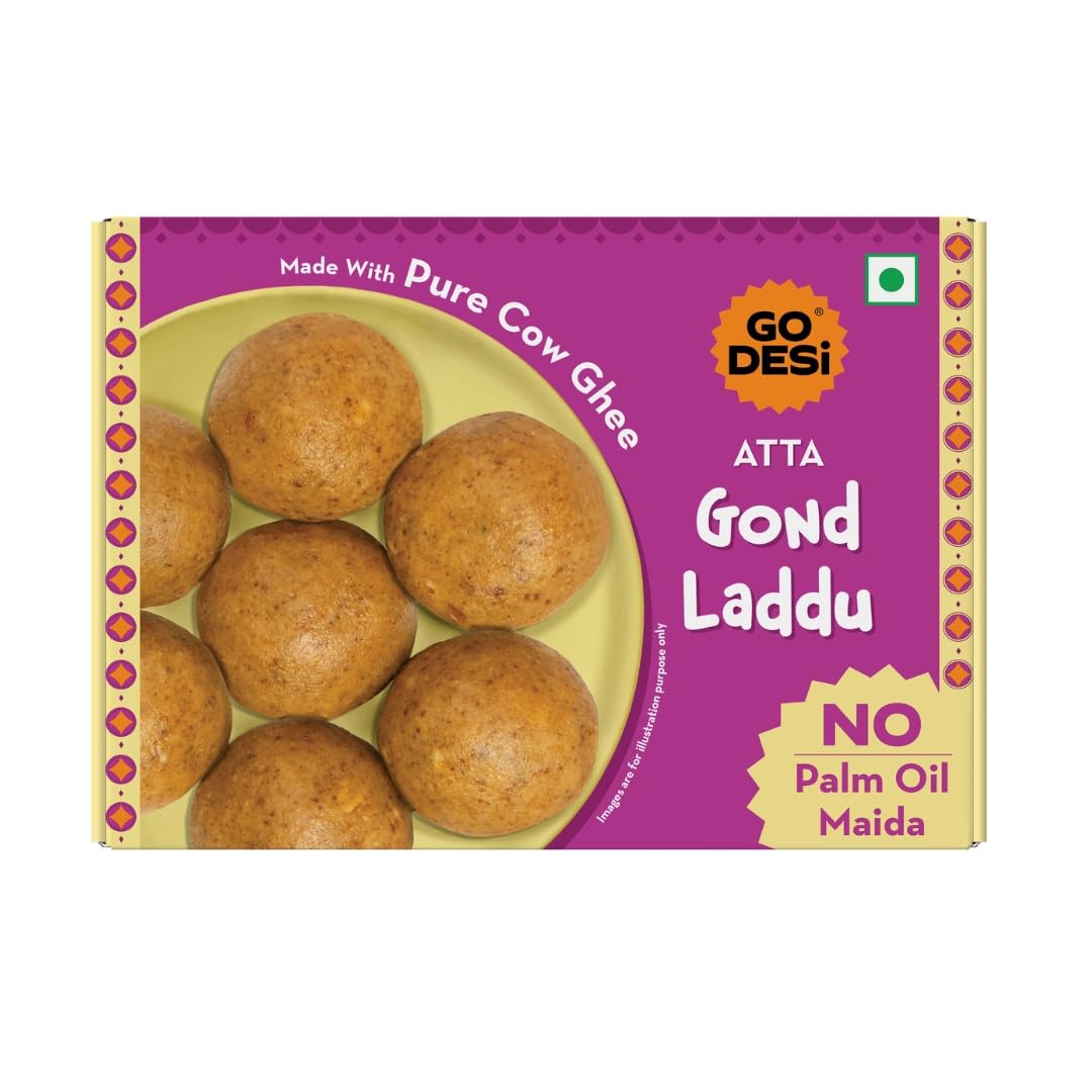 

GO DESi Atta Gond Laddu - 200/150 grams | With Pure Cow Ghee | No Palm Oil or Maida | Sweets