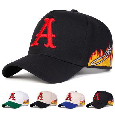 Herren Buchstabe A Bestickte Seite Flamme Fünf-Panel-Kappe Baseballkappe Outdoor Verstellbar Sonnenschutz Freizeitkappe Frühling Herbst Reise Tourismus Strandurlaub