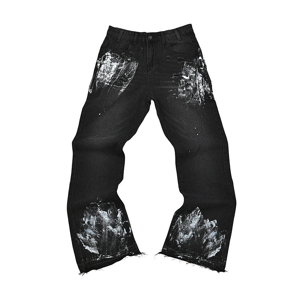 Trendy Wijde Jeans, Gewassen, Slijtageplekken, Patchwork, Unisex Stijl