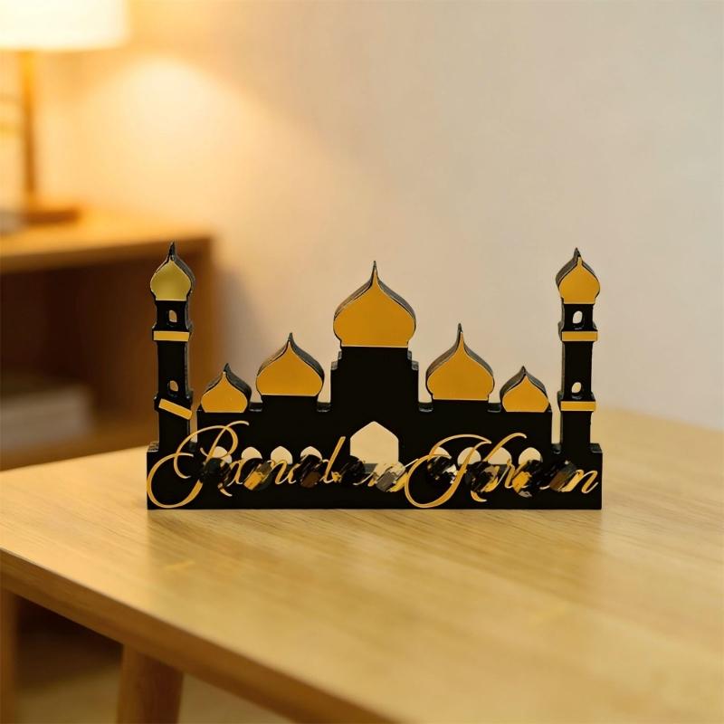 Handmade Wood Acrylic Castle Ornament For Tabletop Windowsill Bookshelf Display Middle Eastern Festival Celebration