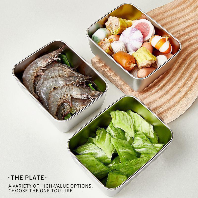 Thickened Stainless Steel Rectangular Food Storage Container with Lid