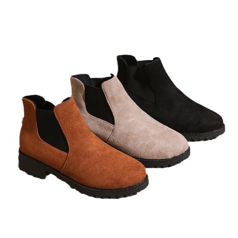 Large Size Autumn and Winter New Large Size Short Boots Women's Sleeve Martin Boots Round Head Thick Heel Low Heel Elastic Short Boots Women